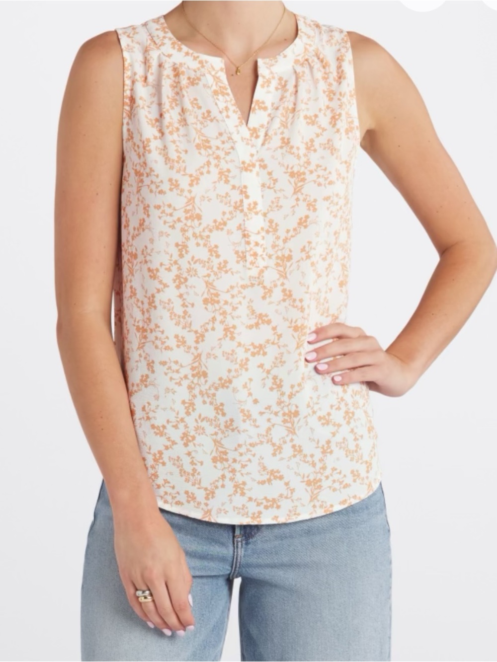 NWOT 41 Hawthorn Morey Split Neck Sleeveless Blouse Pink & White Floral Tank Top